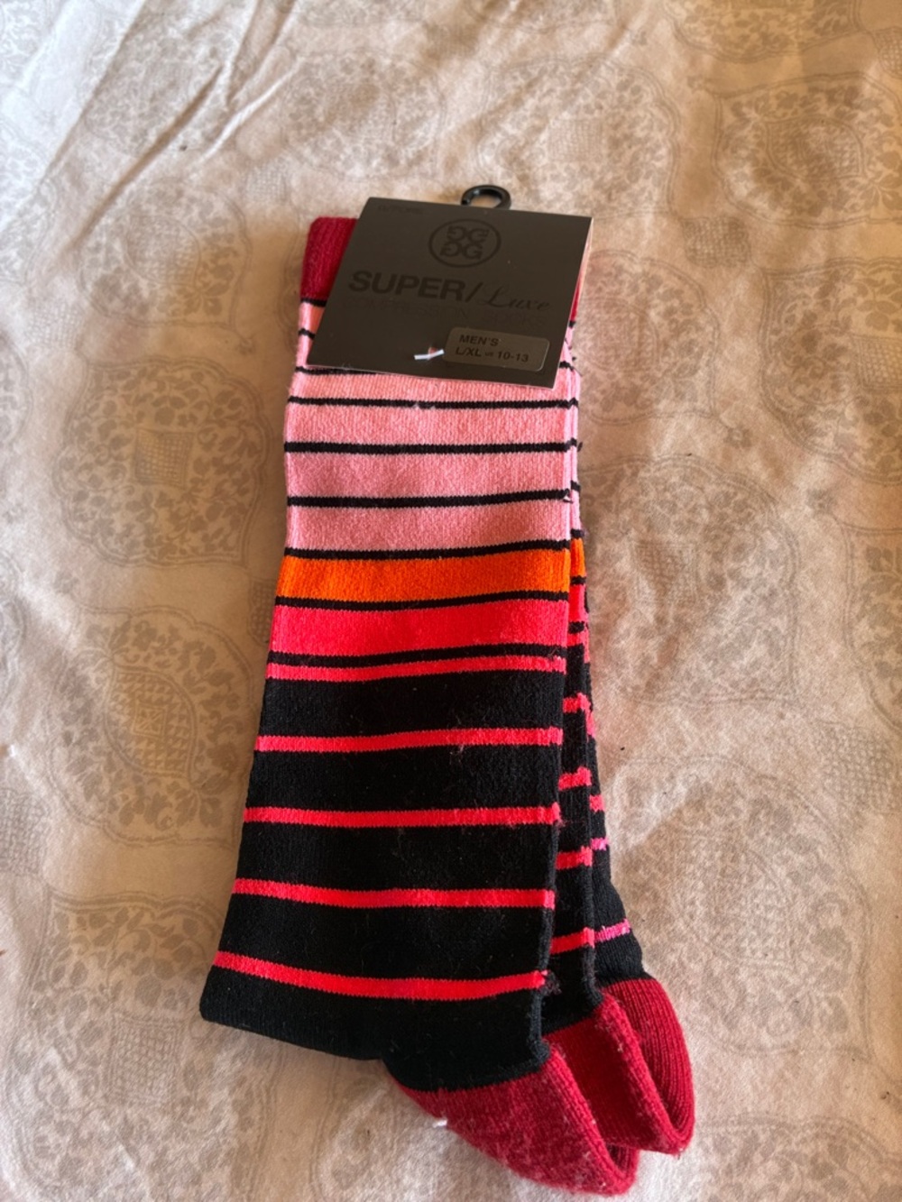 NWT G/FORE SUPER LUX COMPRESSION Mixed Stripe Crew Golf Socks Size 10-13